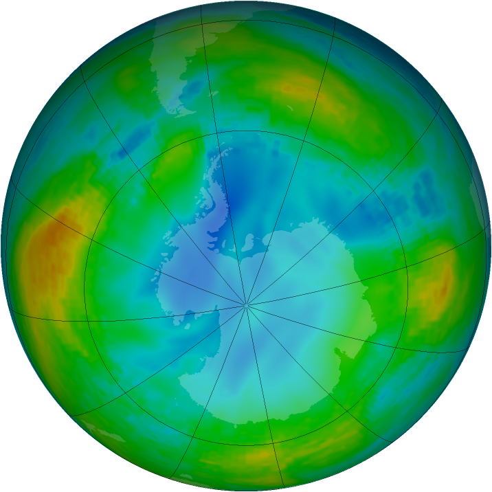 Antarctic ozone map for 21 July 1990